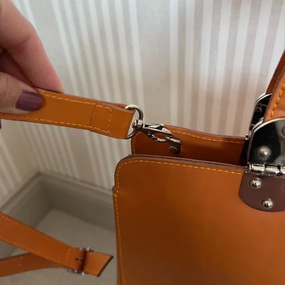 Nardelli Genuine Leather Made in Italy Orange Leather Top Handle Handbag - Picture 9 of 11